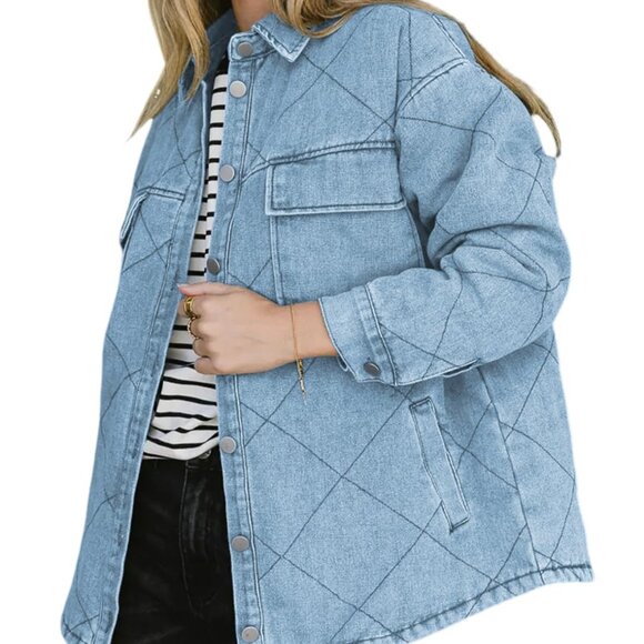 Jackets & Blazers - Oversized Denim Shacket Classic Button Down Long Sleeve Chic Y2K Style